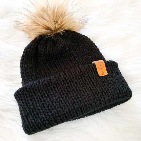 Baby Black Knitted Toque, Beanie, Pompom hat, mommy and me, Boys hat, Girls Hat - Picture 1 of 8